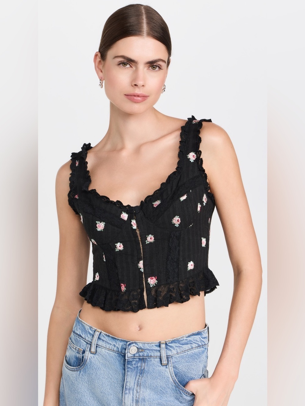 LoveShackFancy Galette Floral Embroidered Peplum Top Size 2 NWOT